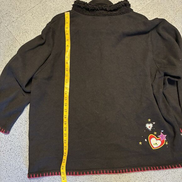 Quacker Factory Black Button-Up Cardigan Angels & Hearts Sweater Size 2X - Picture 10 of 12